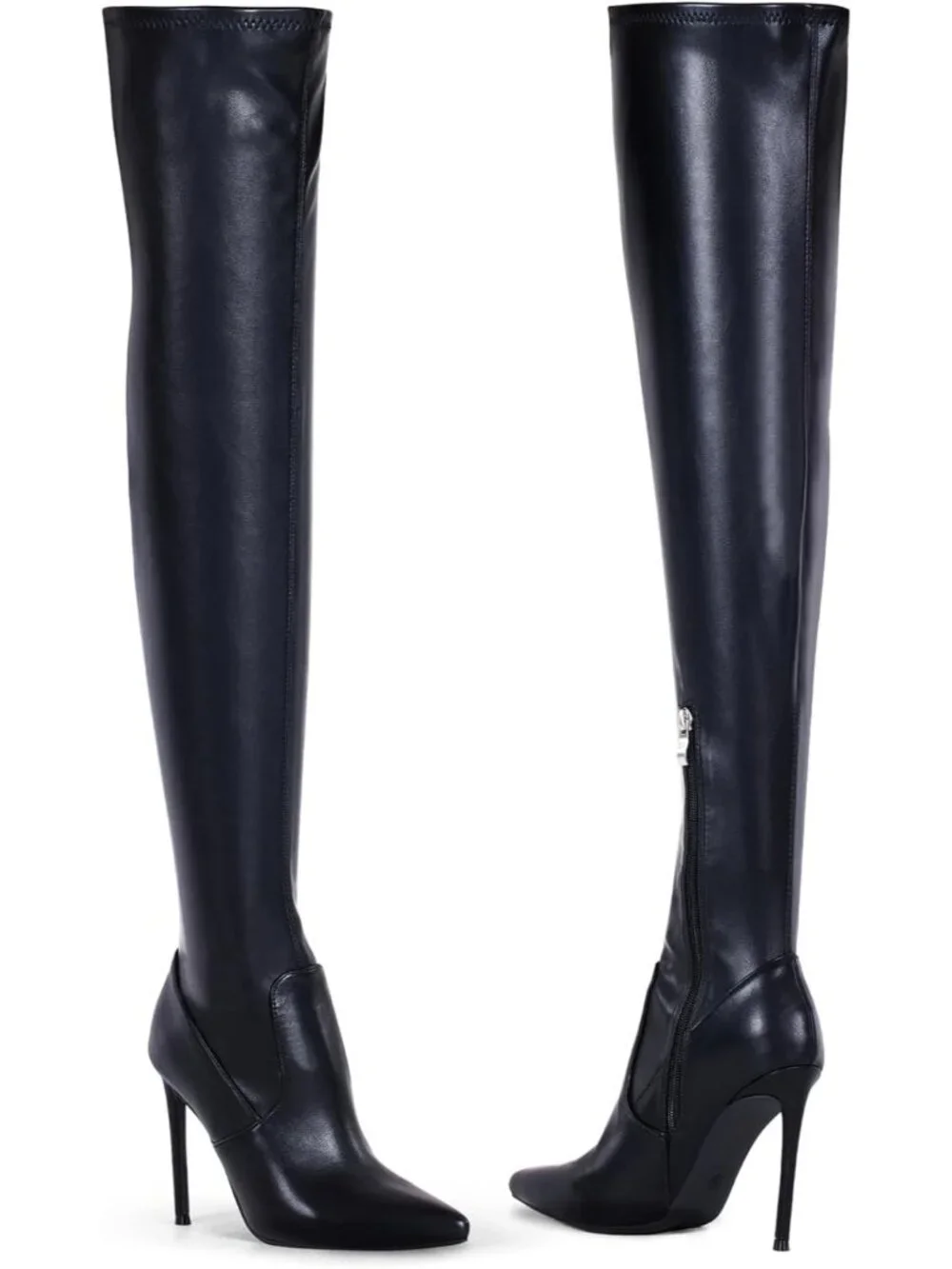 Women's Black Matte Pointed Toe Suede Stiletto Heel Stretch Over The Knee Boots